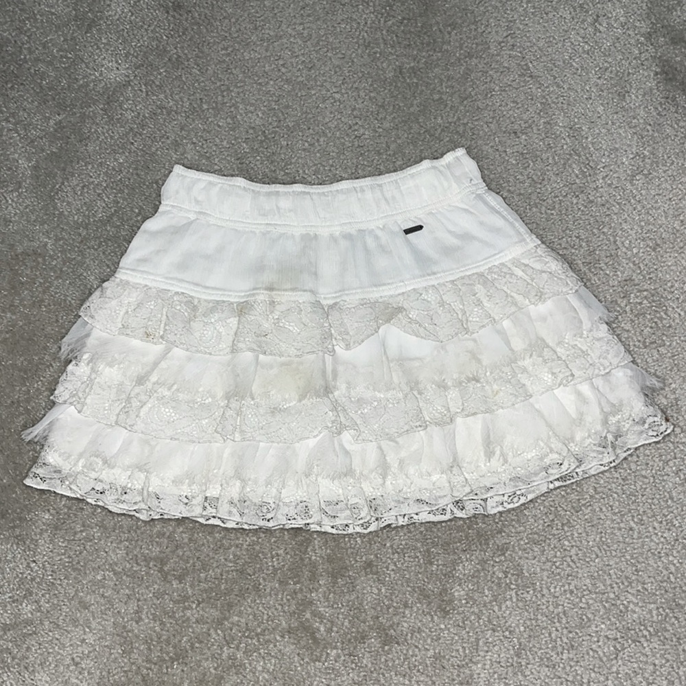 Girls White/Cream Lace Tiered Skirt